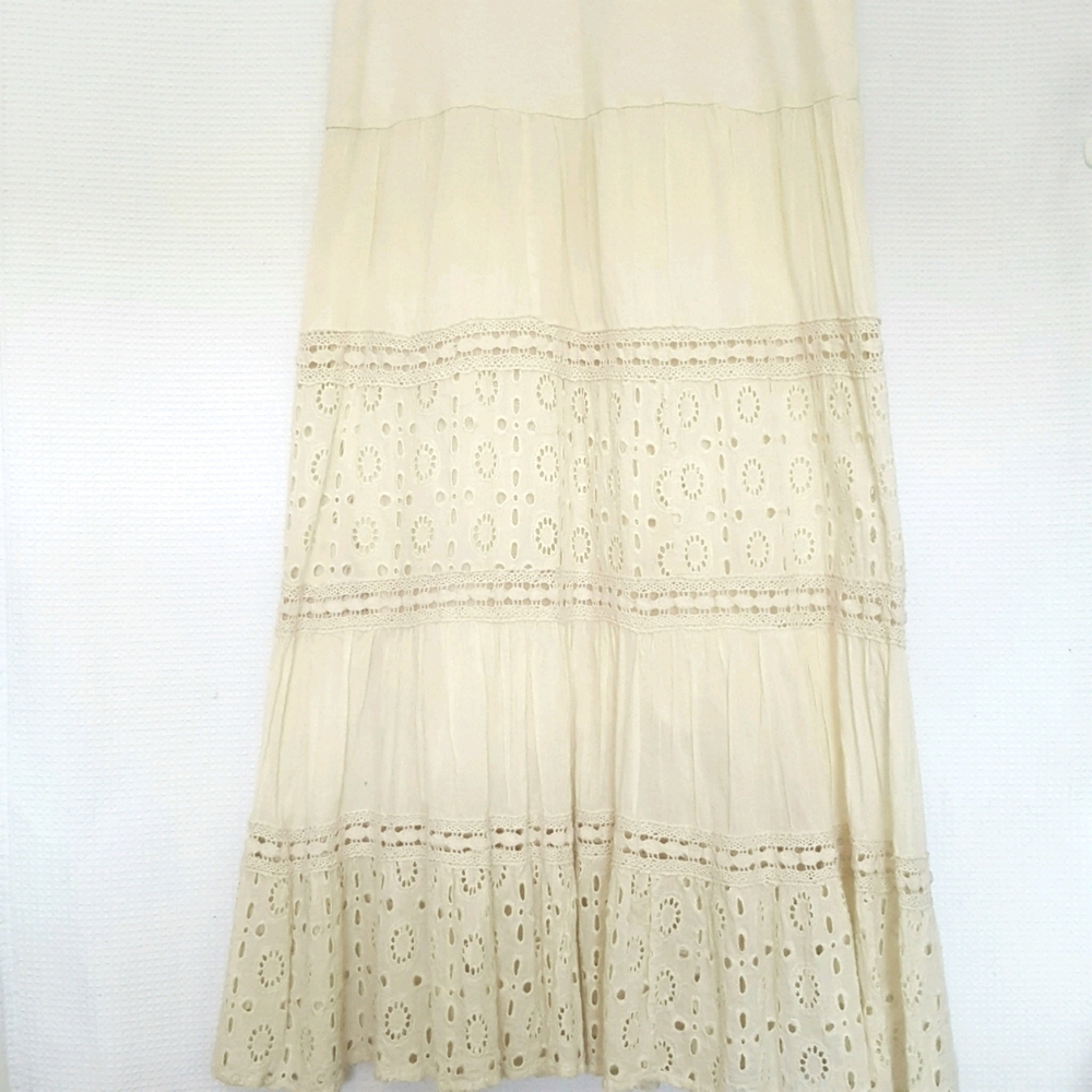 Solitaire Women's Small Eyelet Long Boho Peasant Skirt